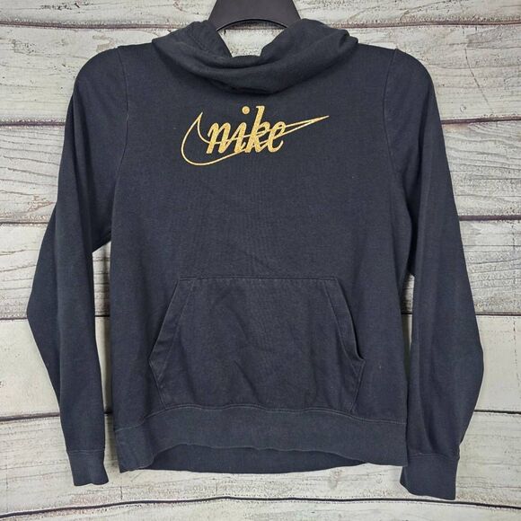 Nike Tops - Nike Women’s Black Pullover Hoodie Gold Logo Size Small